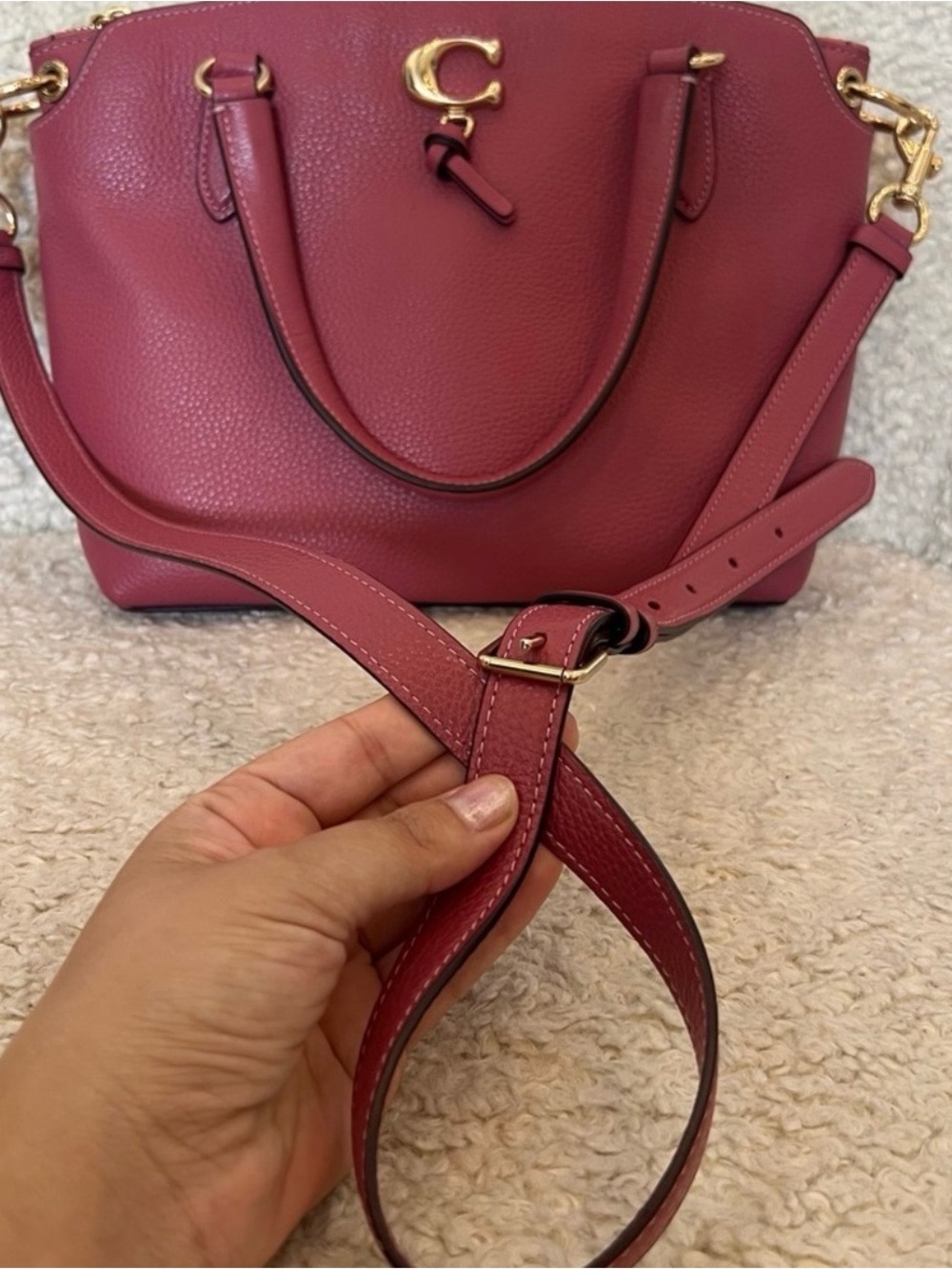 Coach Remy Pink Raspberry Colored Pebbled Leather Satchel Crossbody - Picture 11 of 13
